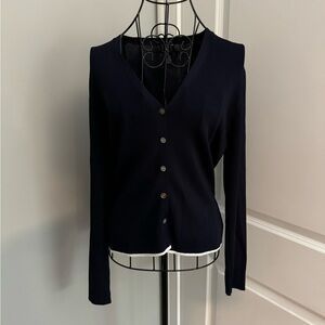 INC International Concepts Navy with White Hemline Trim Cardigan in Size Large